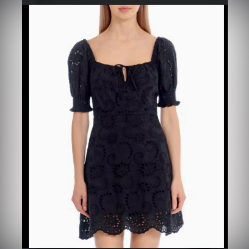 Avec Les Filles Anthropologie Black Eyelet Peasant Dress Size Large